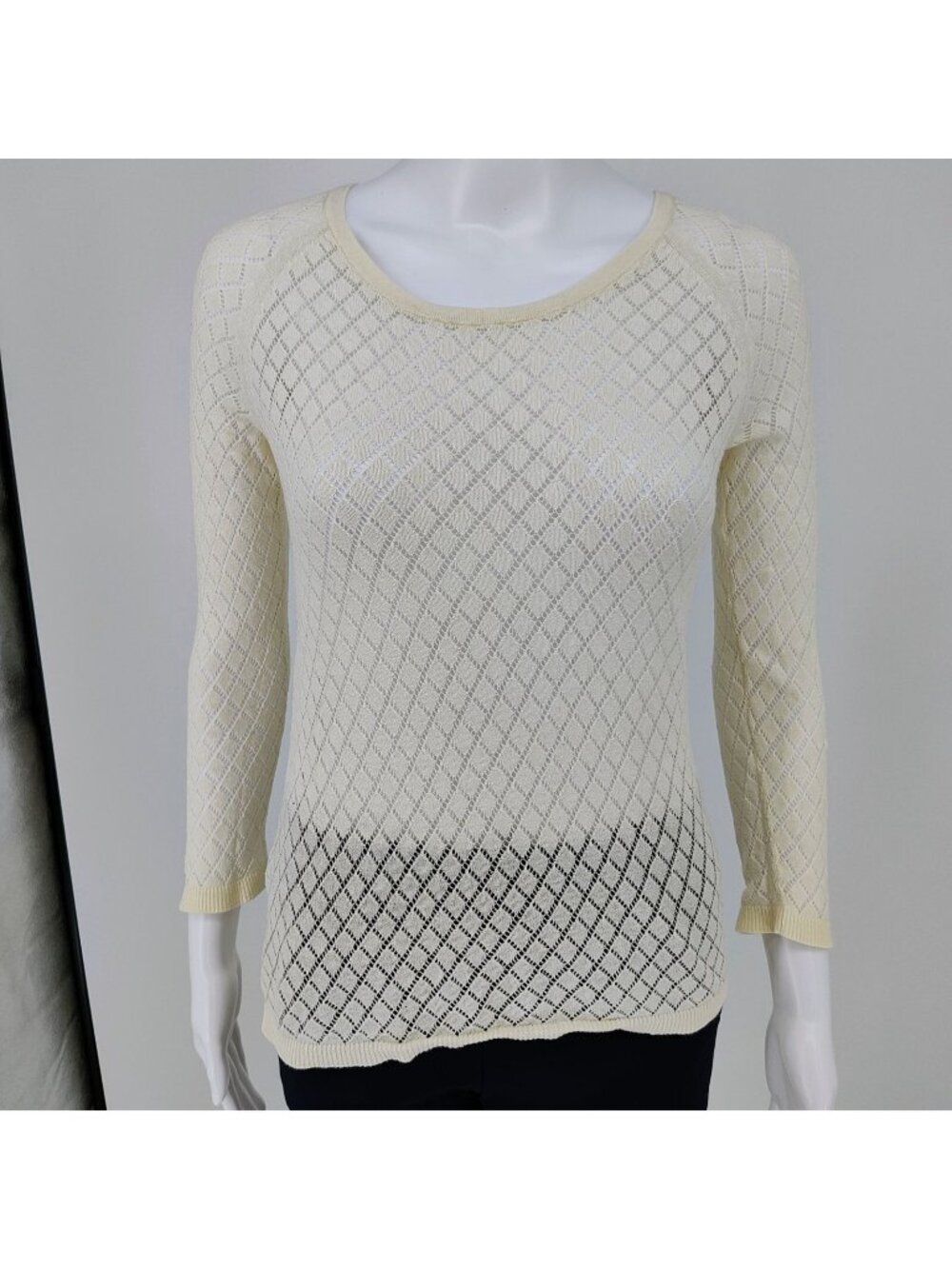 Ann Taylor Loft Petite Women's Cotton Open Knit Sweater Light Cream (XS) *Fair*